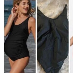 PinkBlush Black Scoop Front Low Back Ruched
One-Piece Maternity Swimsuit